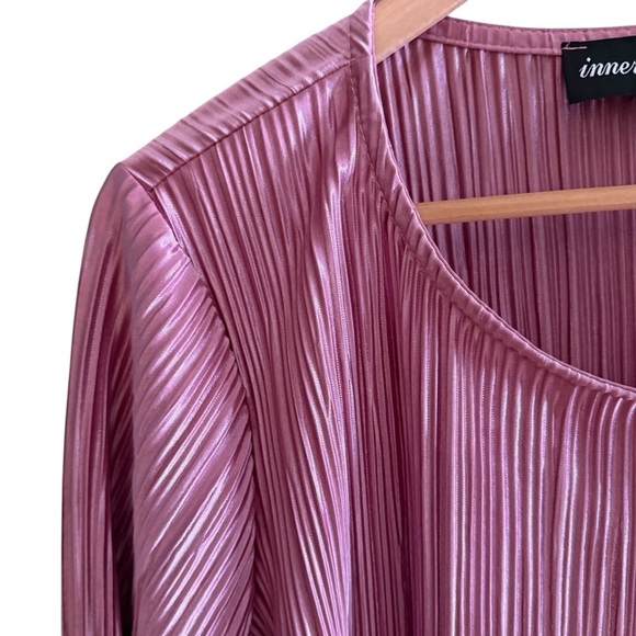 Inner Beauty Women’s 3X Pink Pleated Blouse Long Sleeve Stretch Top Work Wear - Picture 4 of 12